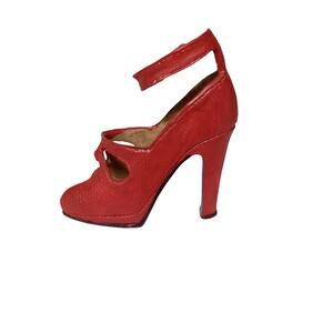 Red Stiletto High Heel Shoe Miniature Figurine Snakeskin Leather Look Rare VTG